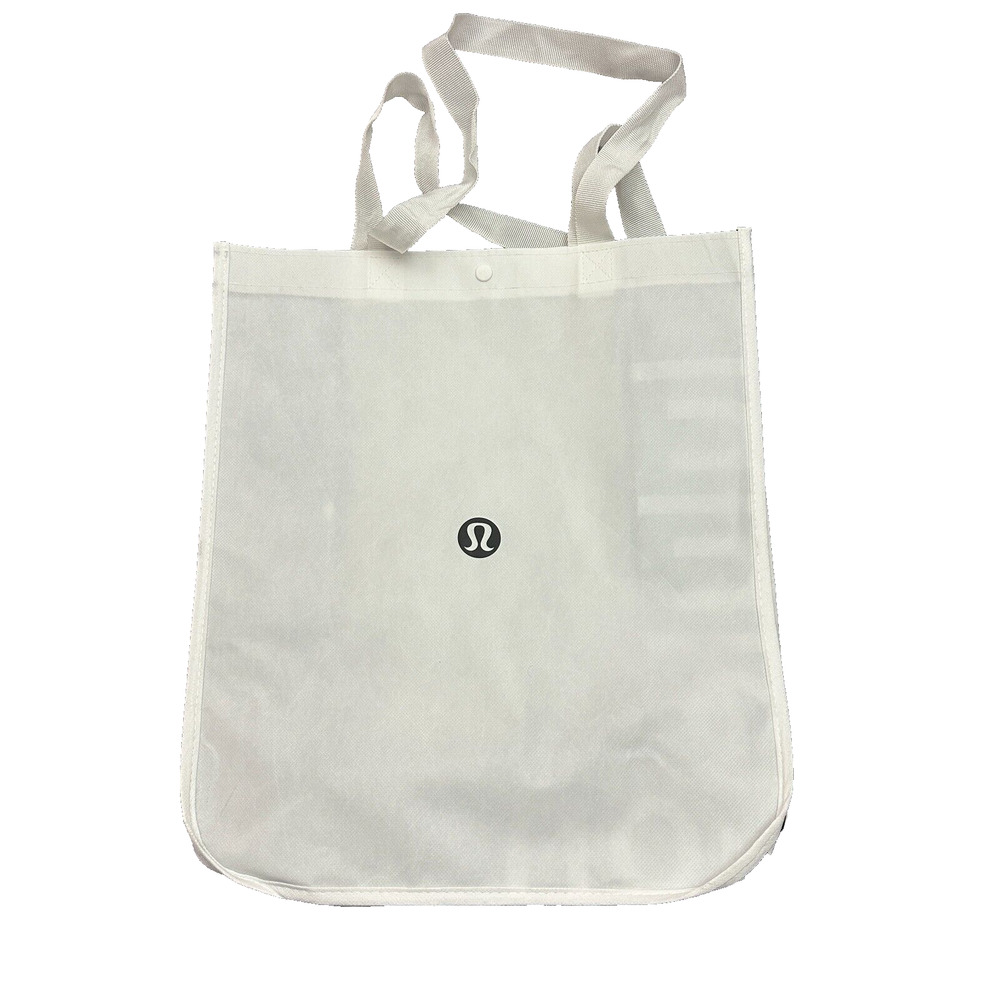 Lululemon Reusable Tote White Classic Shopping Bag Snap Closure Authentic